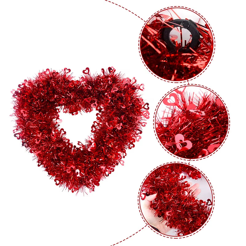 30Cm Red Love Heart Wreath Pendants Wedding Hanging Ornament Heart Garland for Valentines Day Decoration Home Valentines Gifts