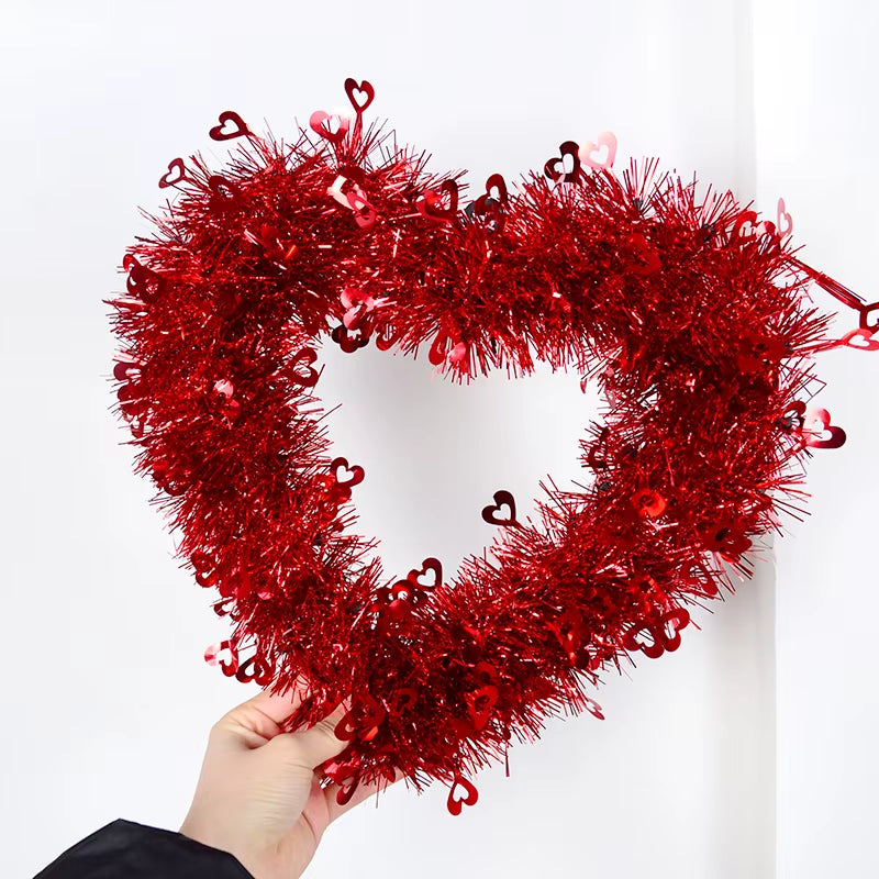 30Cm Red Love Heart Wreath Pendants Wedding Hanging Ornament Heart Garland for Valentines Day Decoration Home Valentines Gifts