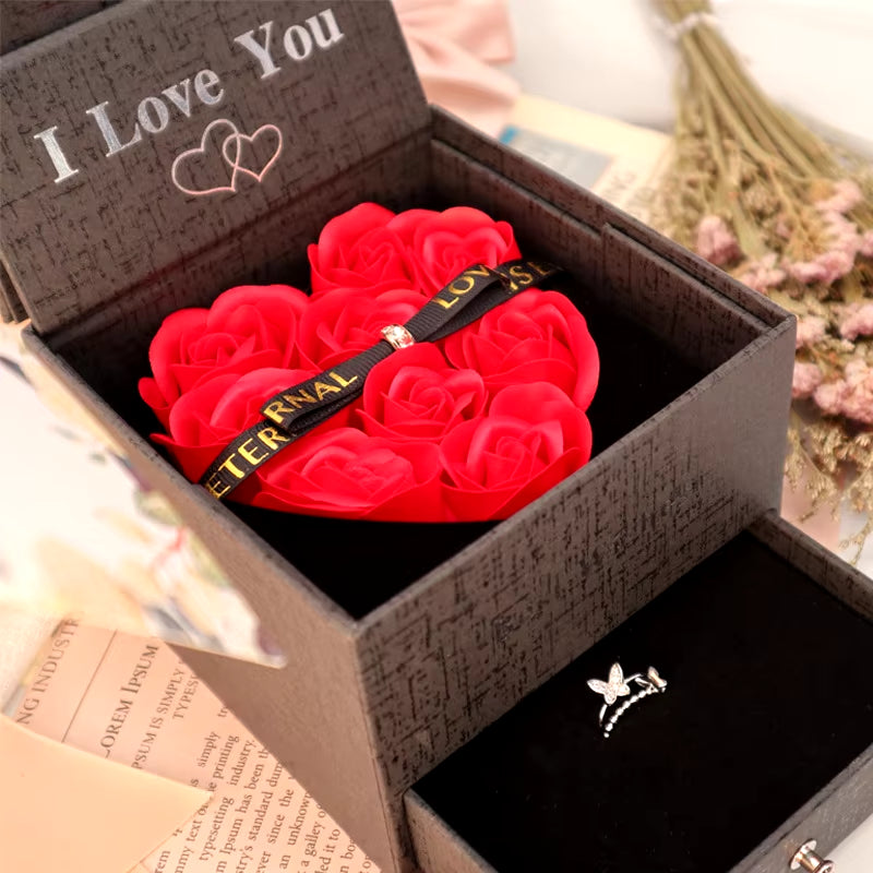 I Love You Heart Rose Gift Box for Women Girlfriend Christmas Gifts 2023 New in Fashion Romantic Necklace Ring Jewelry Box