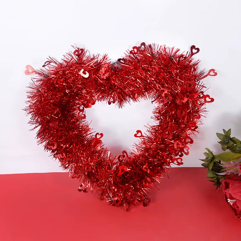 30Cm Red Love Heart Wreath Pendants Wedding Hanging Ornament Heart Garland for Valentines Day Decoration Home Valentines Gifts