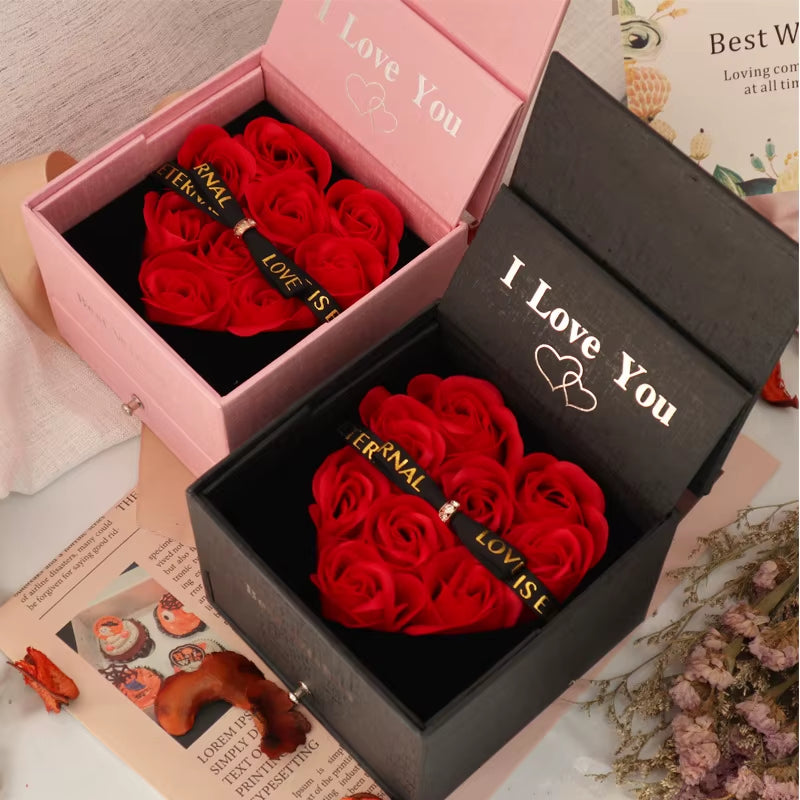 I Love You Heart Rose Gift Box for Women Girlfriend Christmas Gifts 2023 New in Fashion Romantic Necklace Ring Jewelry Box