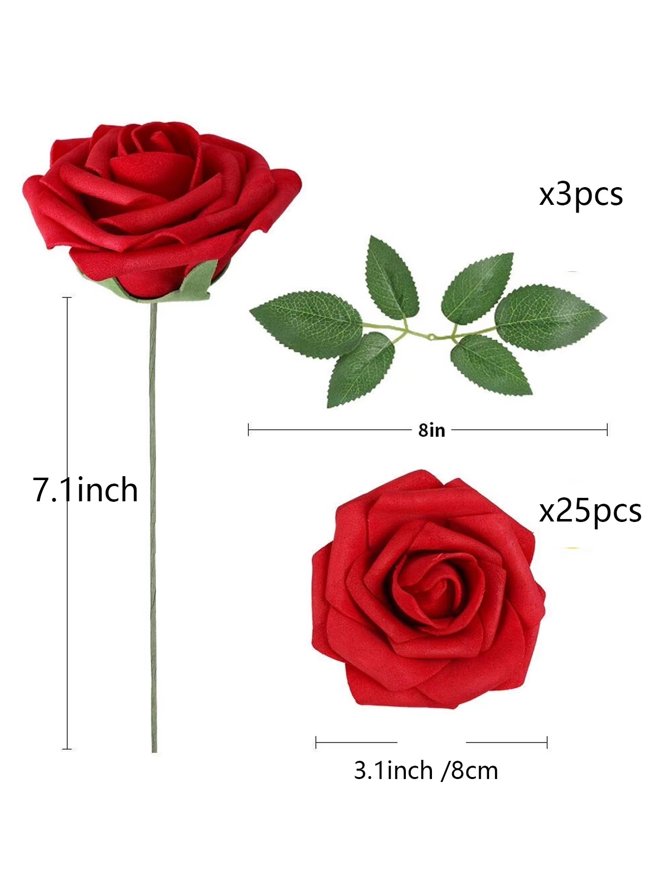 25Pcs Artificial Flowers Rose Real Looking Foam Rose Bulk with Stems for DIY Wedding Bouquets Bridal Party Home Decor Fake Roses